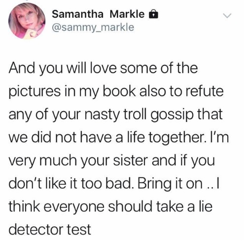 Samantha lässt sich nicht aus dem Leben ihrer Schwester verbannen: Twitter.